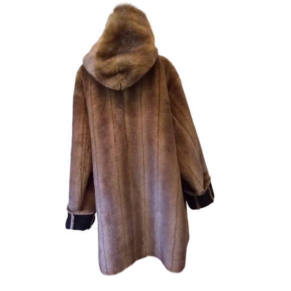 Reversible Autumn Haze Mink Sable Hooded Dennis Basso Faux Fur Coat 3X - Picture 7 of 16